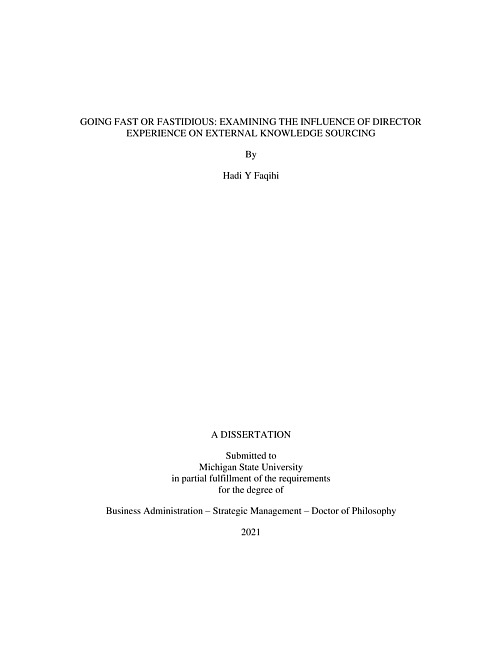 Going fast or fastidious : examining the influence of director experience on external knowledge sourcing