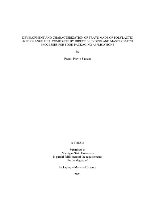 Development and characterization of trays made of polylactic acid/orange peel composite by direct blending and masterbatch processes for food packaging applications