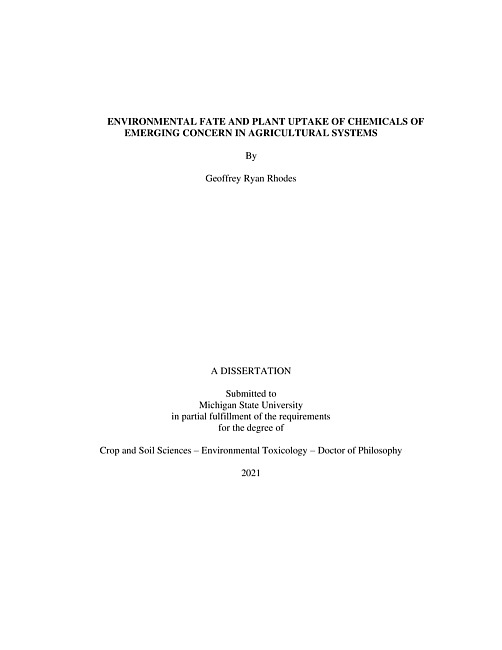 Environmental fate and plant uptake of chemicals of emerging concern in agricultural systems