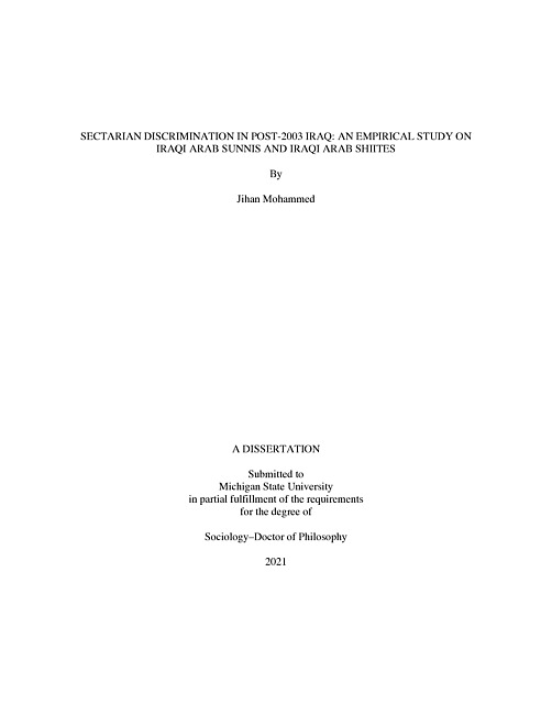 Sectarian discrimination in post-2003 iraq : an empirical study on iraqi arab sunnis and iraqi arab shiites