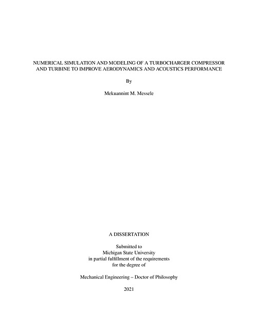 Numerical simulation and modeling of a turbocharger compressor and turbine to improve aerodynamics and acoustics performance