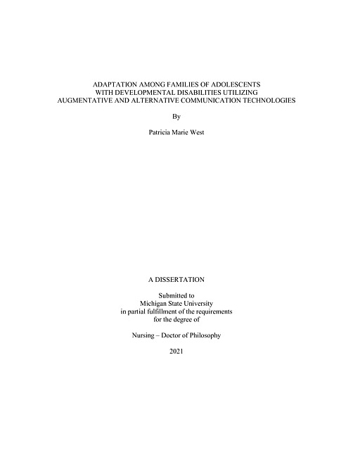 Adaptation among families of adolescents with developmental disabilities utilizing augmentative and alternative communication technologies