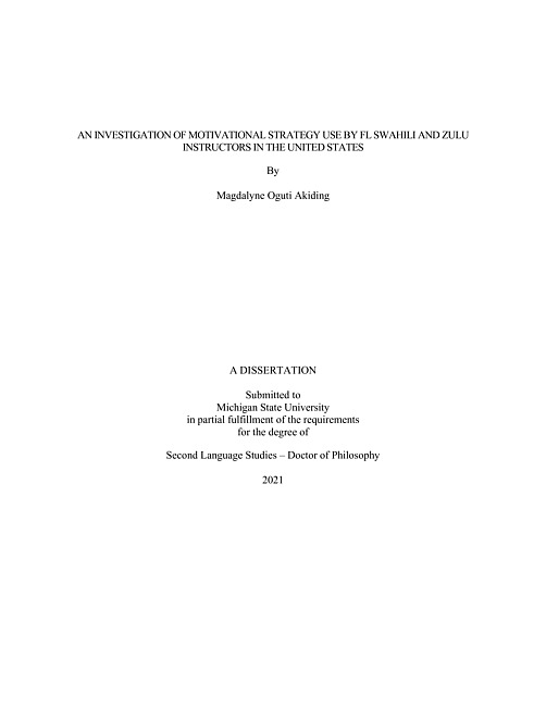 An investigation of motivational strategy use by fl swahili and zulu instructors in the united states