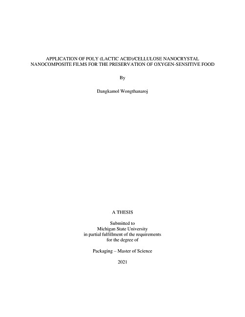 Application of poly (lactic acid)/cellulose nanocrystal nanocomposite films for the preservation of oxygen-sensitive food