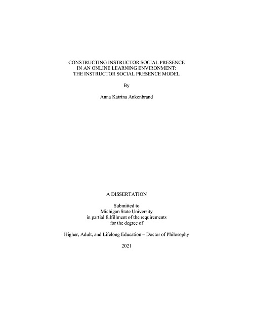 Constructing instructor social presence in an online learning environment : the instructor social presence model