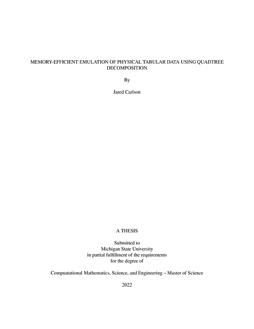 Memory-efficient emulation of physical tabular data using quadtree decomposition