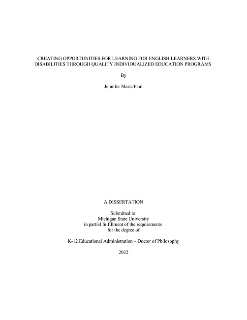 Creating Opportunities for Learning for English Learners with Disabilities Through Quality Individualized Education Programs