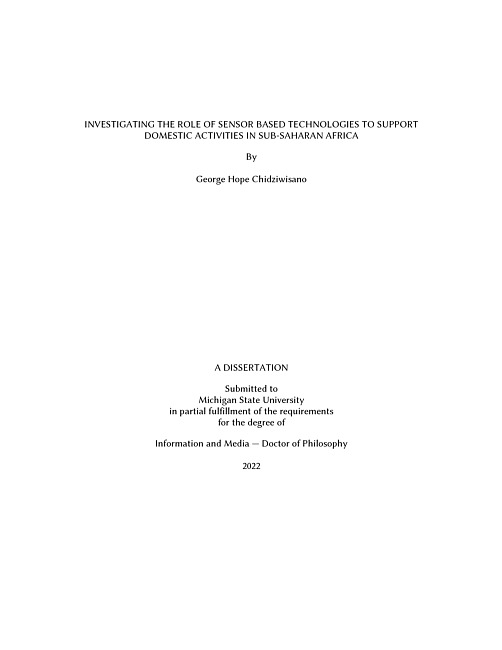 Investigating the role of sensor based technologies to support domestic activities in Sub-Saharan Africa