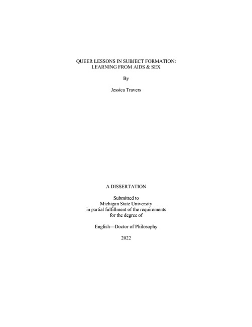 QUEER LESSONS IN SUBJECT FORMATION : LEARNING FROM AIDS & SEX