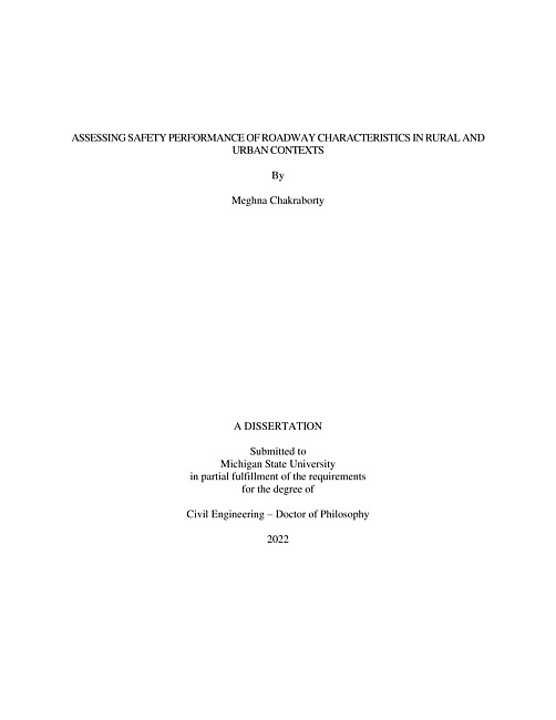 Assessing Safety Performance of Roadway Characteristics in Rural and Urban Contexts