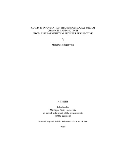 COVID-19 information sharing on social media : channels and motives from the Kazakhstani people's perspective