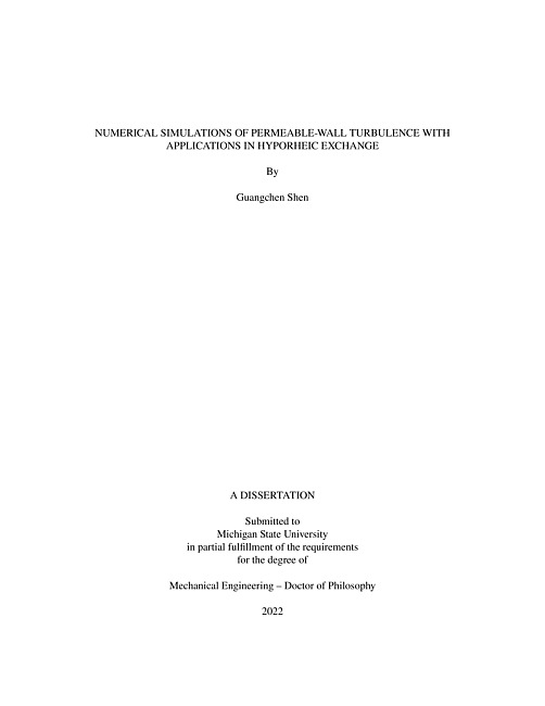 NUMERICAL SIMULATIONS OF PERMEABLE-WALL TURBULENCE WITH APPLICATIONS IN HYPORHEIC EXCHANGE