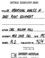 An operational analysis of dairy plant equipment