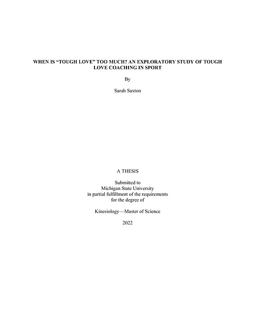 When is "tough love" too much? : an exploratory study of tough love coaching in sport