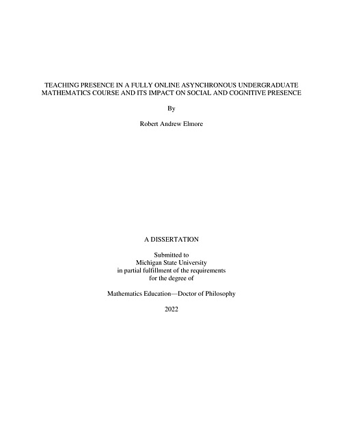 Teaching presence in a fully online asynchronous undergraduate mathematics course and its impact on social and cognitive presence