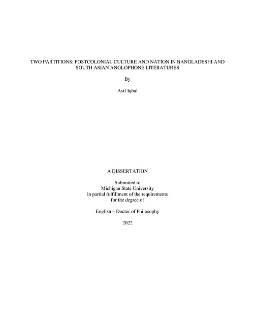 Two partitions : postcolonial culture and nation in Bangladeshi and South Asian Anglophone literatures