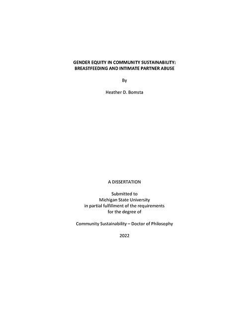 Gender equity in community sustainability : breastfeeding and intimate partner abuse