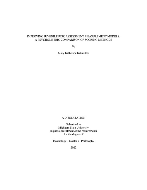 Improving juvenile risk assessment measurement models : a psychometric comparison of scoring methods