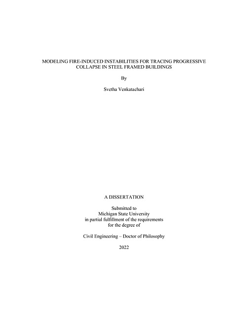 Modeling fire-induced instabilities for tracing progressive collapse in steel framed buildings