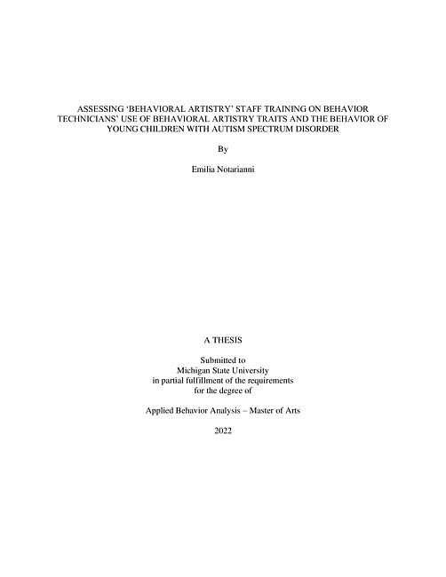 Assessing 'behavioral artistry' staff training on behavior technicians' use of behavioral artistry traits and the behavior of young children with autism spectrum disorder