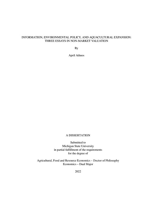 Information, Environmental Policy, and Aquacultural Expansion : Three Essays in Non-Market Valuation