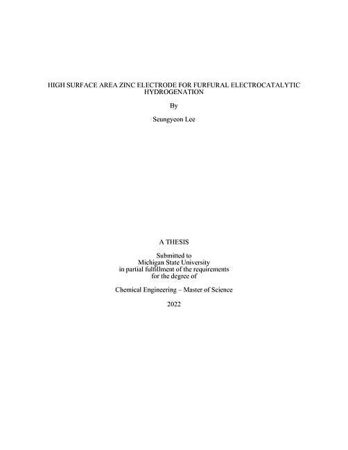 High surface area zinc electrode for furfural electrocatalytic hydrogenation