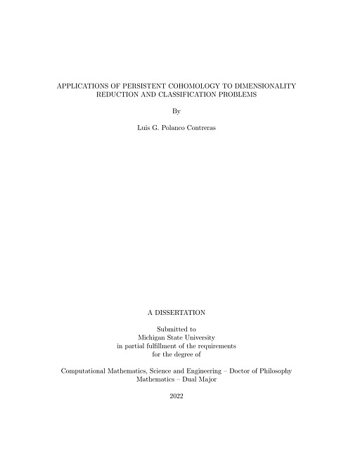 APPLICATIONS OF PERSISTENT COHOMOLOGY TO DIMENSIONALITY REDUCTION AND CLASSIFICATION PROBLEMS