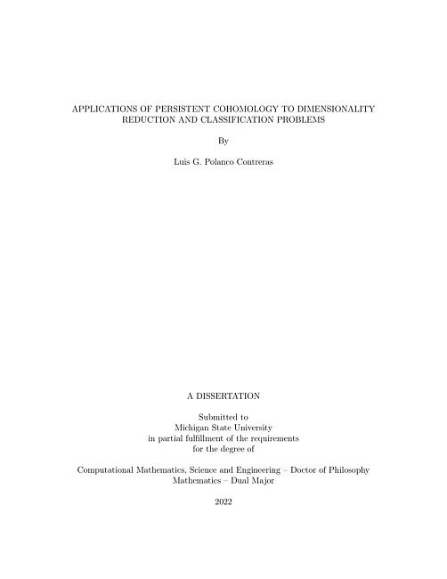 Applications of persistent cohomology to dimensionality reduction and classification problems