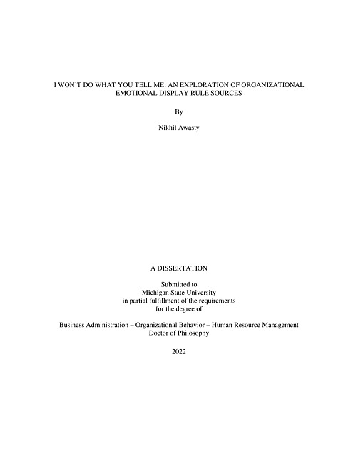 I won't do what you tell me : an exploration of organizational emotional display rule sources