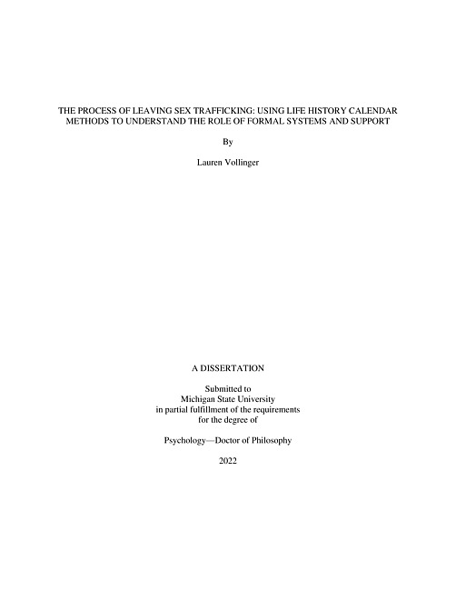 The process of leaving sex trafficking : using life history calendar methods to understand the role of formal systems and support