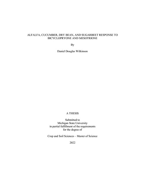 Alfalfa, cucumber, dry bean, and sugarbeet response to bicyclopryone and mesotrione