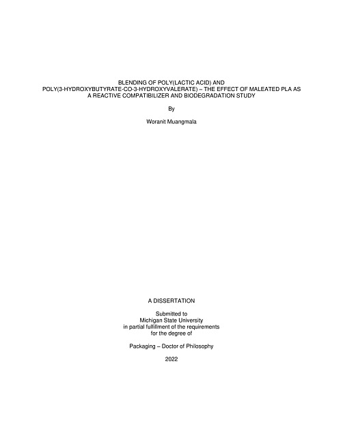 Blending of poly(lactic acid) and poly(3-hydroxybutyrate-co-3-hydroxyvalerate) : the effect of maleated pla as a reactive compatibilizer and biodegradation study