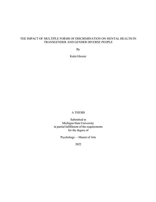 The impact of multiple forms of discrimination on mental health in transgender and gender diverse people