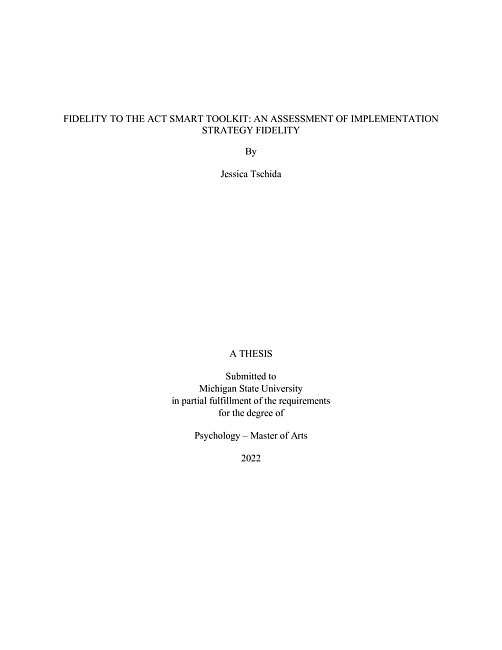 Fidelity to the ACT SMART Toolkit : An Assessment of Implementation Strategy Fidelity