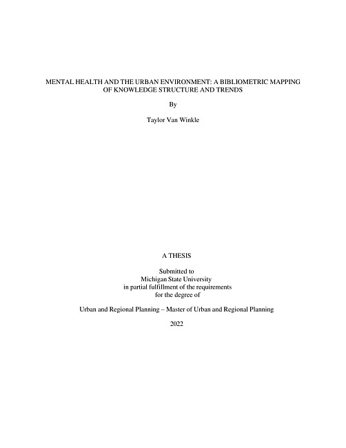 Mental health and the urban environment : a bibliometric mapping of knowledge structure and trends