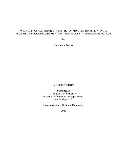 Wisdom from a mentor in a matter of minutes : investigating a proposed model of flash mentorship in student-alumni interactions