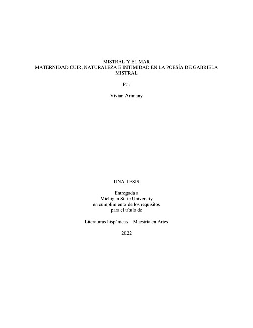 Mistral y el mar : maternidad cuir, naturaleza e intimidad en la poesia de gabriela mistral