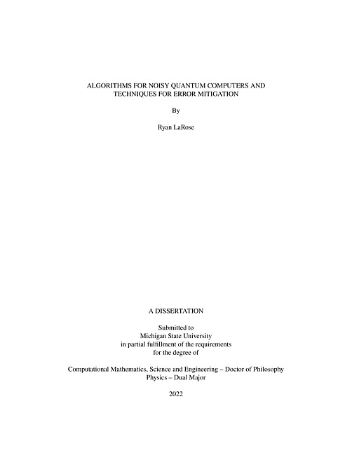 Algorithms for noisy quantum computers and techniques for error mitigation