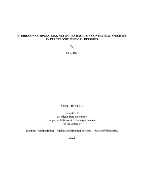 Studies on complex task networks based on contextual specifics in electronic medical records