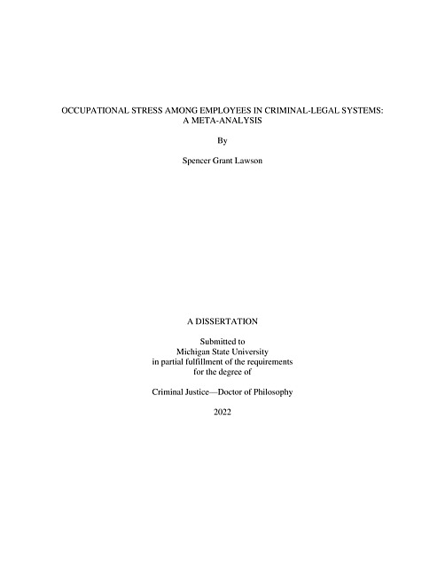 Occupational stress among employees in criminal-legal systems : a meta-analysis