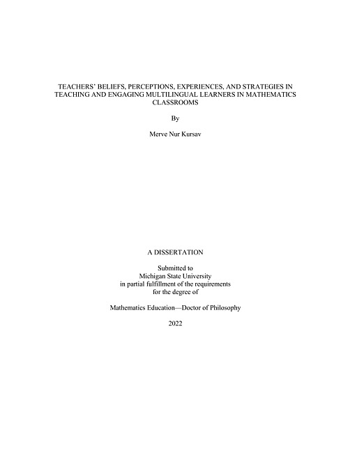 Teachers' beliefs, perceptions, experiences, and strategies in teaching and engaging multilingual learners in mathematics classrooms