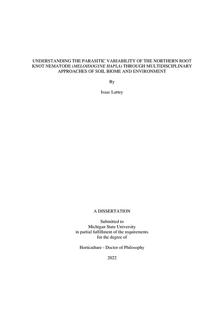 Understanding the parasitic variability of the northern root knot nematode (Meloidogyne hapla) through multidisciplinary approaches of soil biome and environment