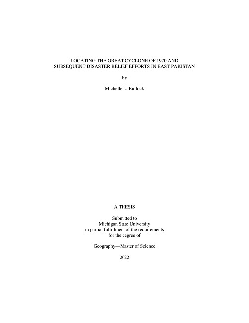 Locating the great cyclone of 1970 and subsequent disaster relief efforts in East Pakistan