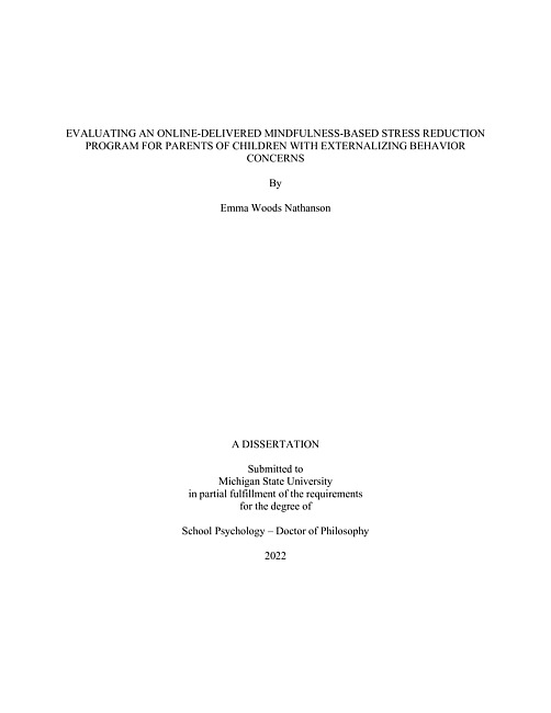 Evaluating an online-delivered mindfulness-based stress reduction program for parents of children with externalizing behavior concerns