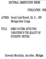 Some factors affecting variations in the quality of students' writing