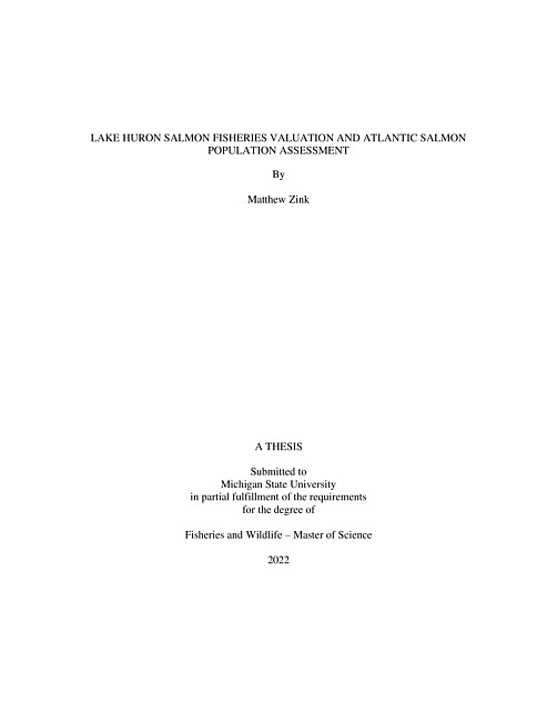 Lake Huron salmon fisheries valuation and Atlantic salmon population assessment