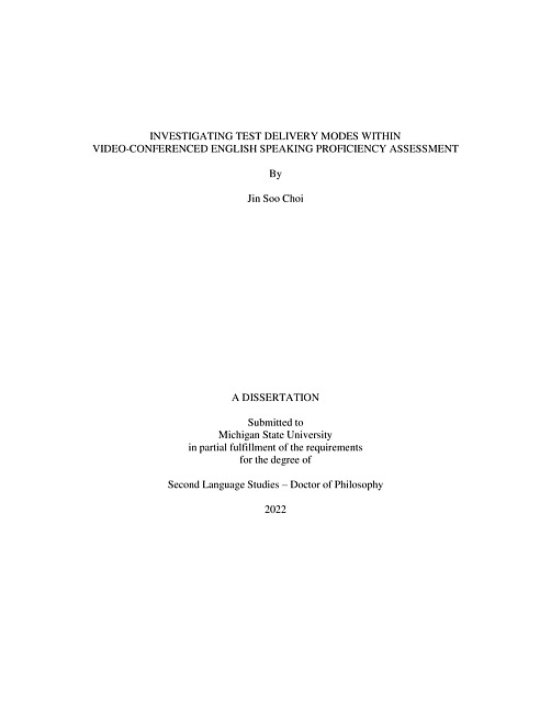 Investigating test delivery modes within video-conferenced English speaking proficiency assessment