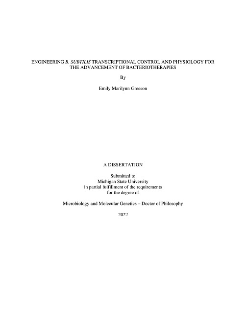 Engineering B. subtilis transcriptional control and physiology for the advancement of bacteriotherapies