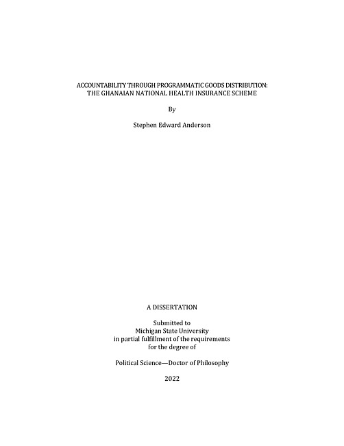 Accountability through programmatic goods distribution : the ghanaian national health insurance scheme