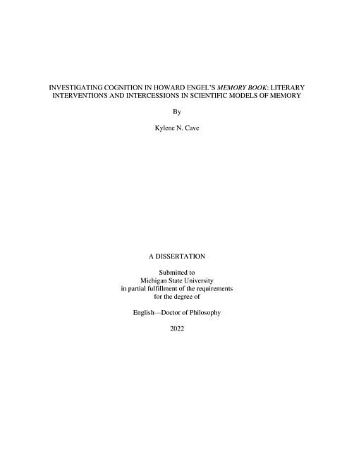 Investigating cognition in Howard Engel's Memory Book : literary interventions and intercessions in scientific models of memory